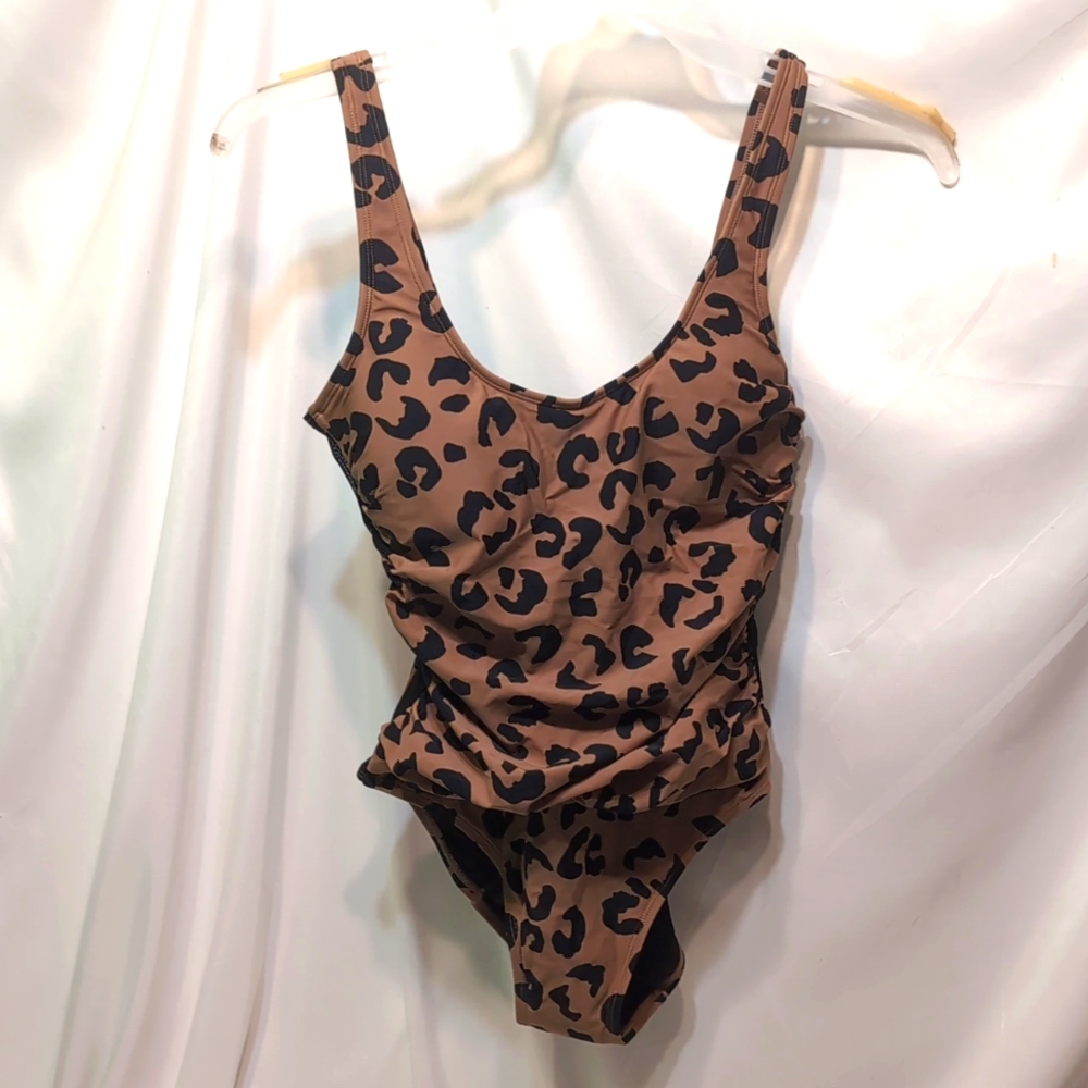 DKNY One Piece Brown Animal Print Swimsuit Size 10 NWT